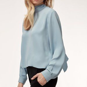 Aritzia Babaton Paul Blouse Mock Neck Tie Collar Top XXS